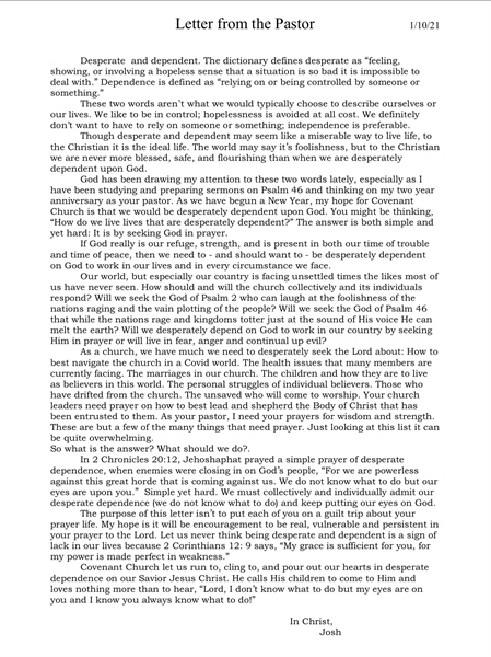 January Pastoral Letter