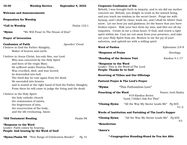 Lord’s Day Worship September 4, 2022