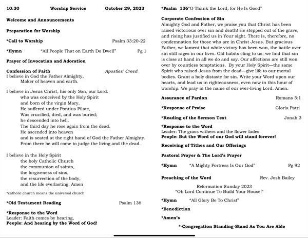 Lord’s Day Worship October 29, 2023